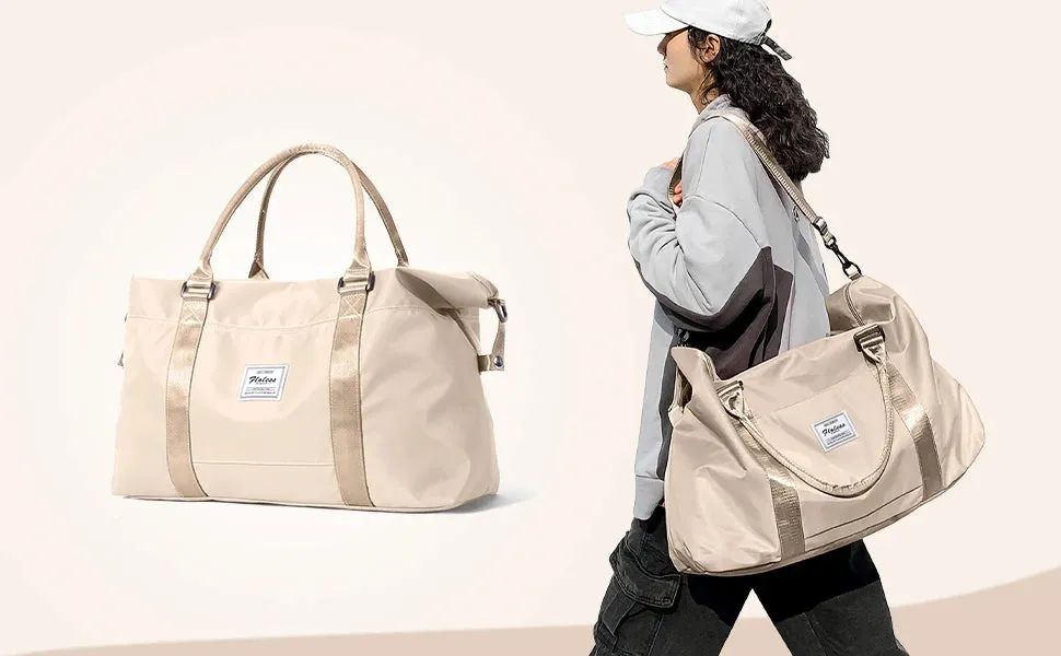 Travel Duffel Bag, Sports Tote Gym Bag, Shoulder Weekender Overnight Bags for Women with Trolley Sleeve, Foldable Carry on Bag