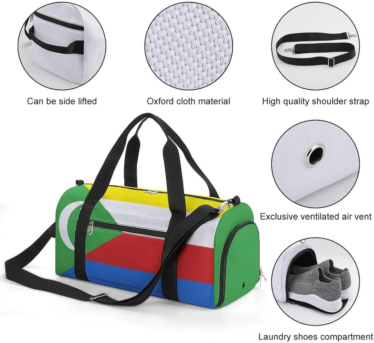 Travel Duffel with Comoros Flag for Boys Girls Waterproof Shoe Compartment
