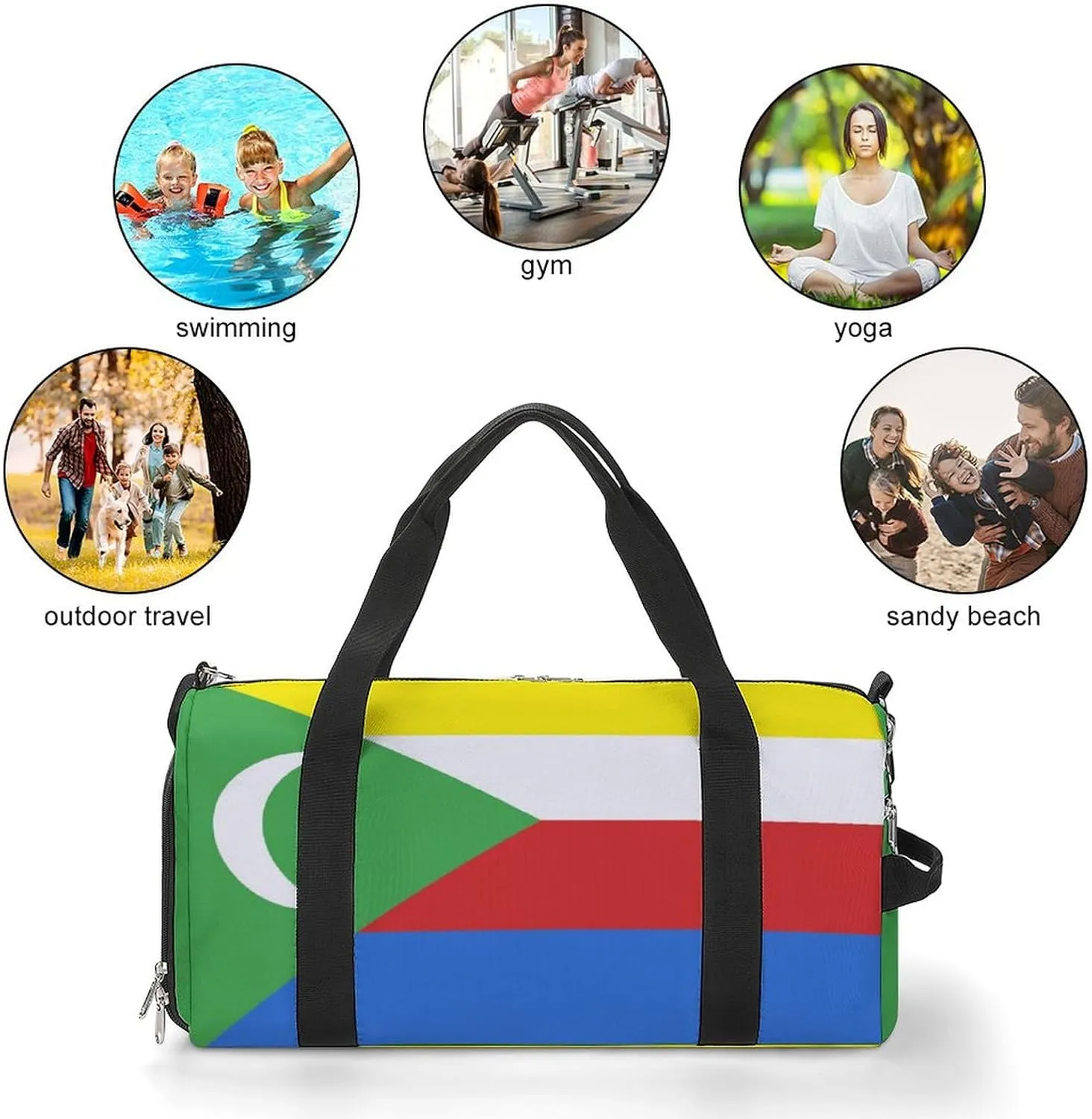 Travel Duffel with Comoros Flag for Boys Girls Waterproof Shoe Compartment