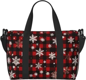 Travel Duffle Bag Christmas Red Buffalo Plaid Weekender Overnight Bags Luggage Bag for Women Men Waterproof Sports Gym Bag Hand Bag with Shoulder Strap