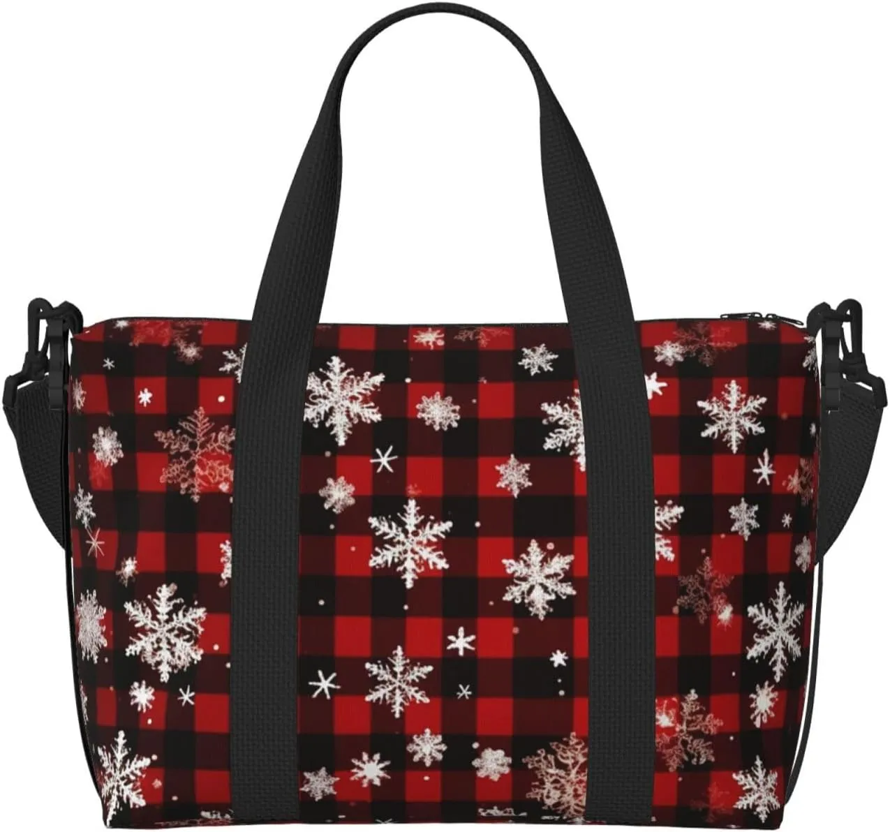 Travel Duffle Bag Christmas Red Buffalo Plaid Weekender Overnight Bags Luggage Bag for Women Men Waterproof Sports Gym Bag Hand Bag with Shoulder Strap