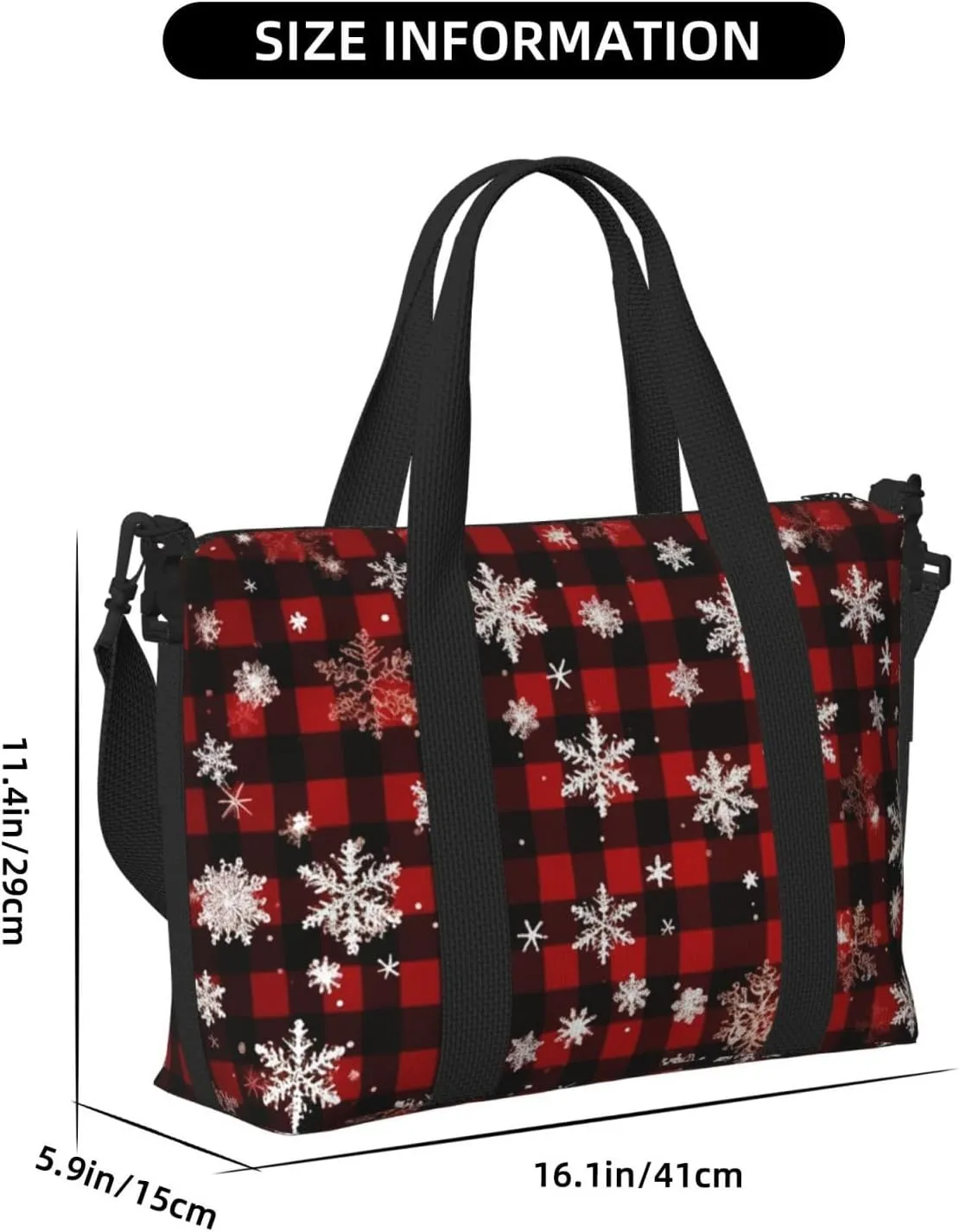 Travel Duffle Bag Christmas Red Buffalo Plaid Weekender Overnight Bags Luggage Bag for Women Men Waterproof Sports Gym Bag Hand Bag with Shoulder Strap