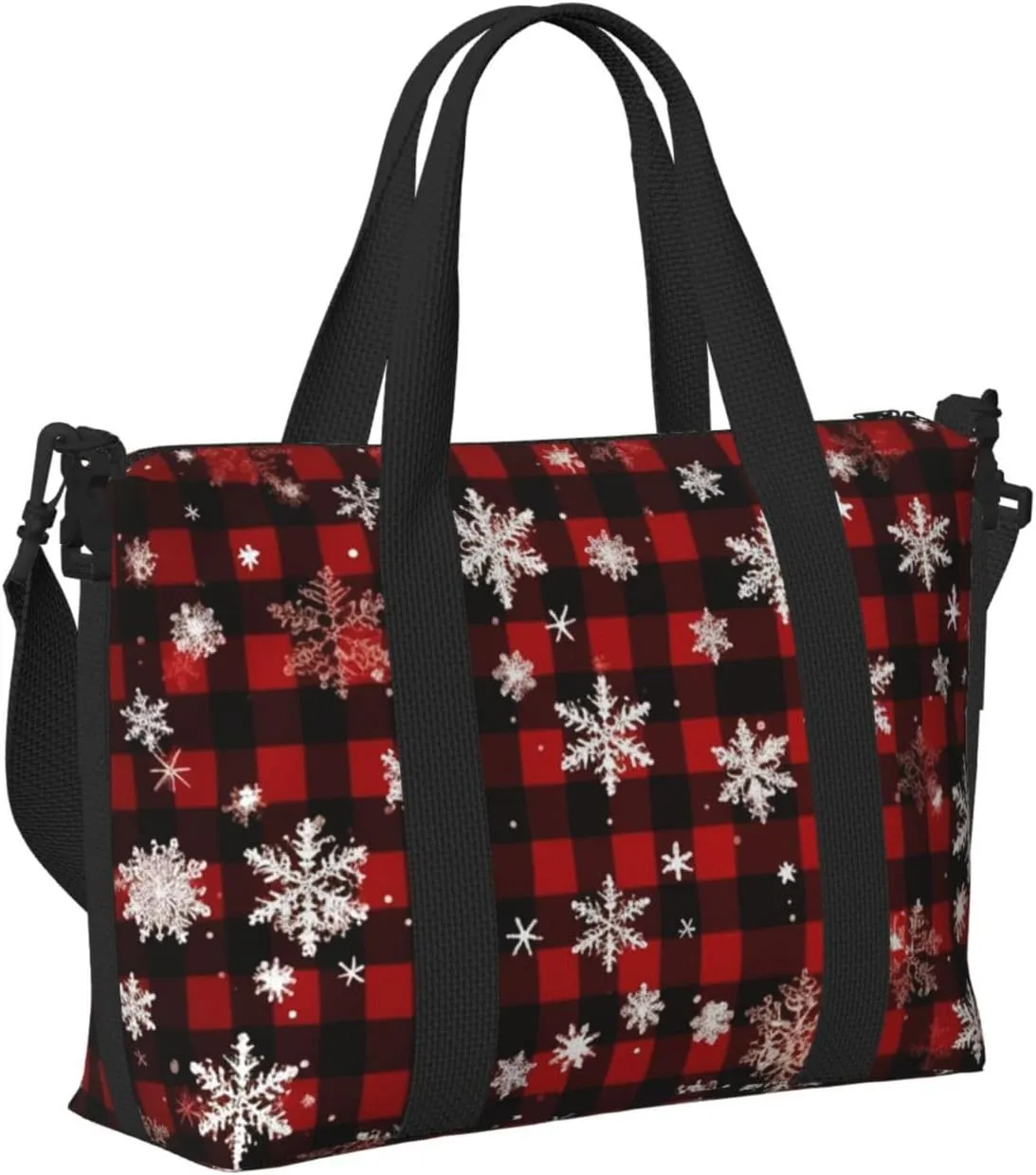 Travel Duffle Bag Christmas Red Buffalo Plaid Weekender Overnight Bags Luggage Bag for Women Men Waterproof Sports Gym Bag Hand Bag with Shoulder Strap