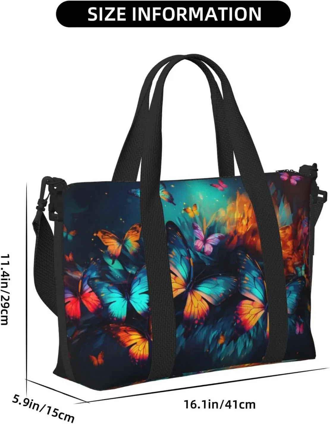 Travel Duffle Bag Colorful Butterflies Animal Weekender Overnight Bags Luggage Bag for Women Men Waterproof Sports Gym Bag Hand Bag with Shoulder Strap