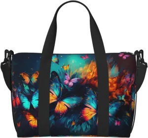 Travel Duffle Bag Colorful Butterflies Animal Weekender Overnight Bags Luggage Bag for Women Men Waterproof Sports Gym Bag Hand Bag with Shoulder Strap