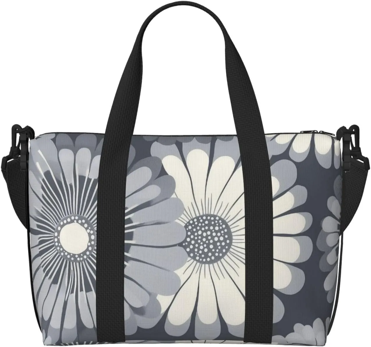 Travel Duffle Bag Daisy Grey White Weekender Overnight Bags Luggage Bag for Women Men Waterproof Sports Gym Bag Hand Bag with Shoulder Strap