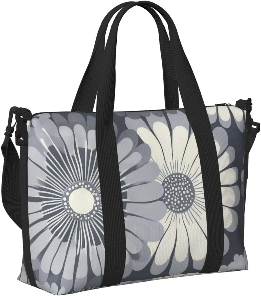 Travel Duffle Bag Daisy Grey White Weekender Overnight Bags Luggage Bag for Women Men Waterproof Sports Gym Bag Hand Bag with Shoulder Strap