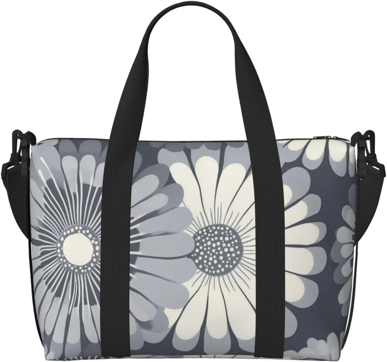 Travel Duffle Bag Daisy Grey White Weekender Overnight Bags Luggage Bag for Women Men Waterproof Sports Gym Bag Hand Bag with Shoulder Strap