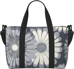 Travel Duffle Bag Daisy Grey White Weekender Overnight Bags Luggage Bag for Women Men Waterproof Sports Gym Bag Hand Bag with Shoulder Strap
