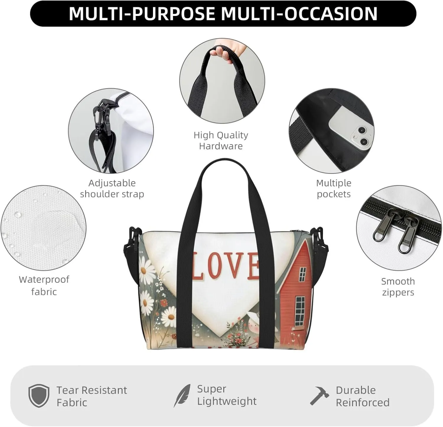 Travel Duffle Bag Daisy House Girl Weekender Overnight Bags Luggage Bag for Women Men Waterproof Sports Gym Bag Hand Bag with Shoulder Strap