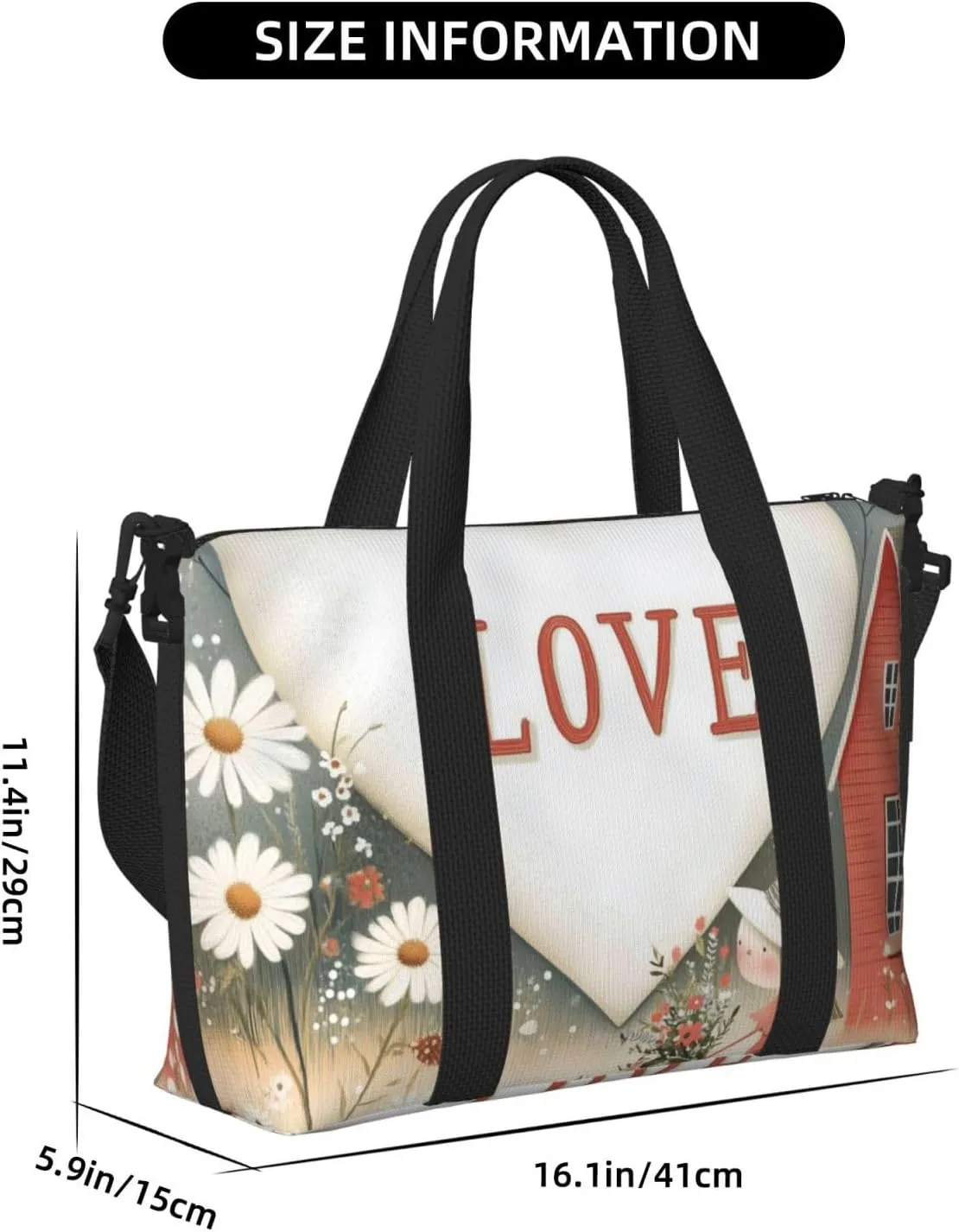 Travel Duffle Bag Daisy House Girl Weekender Overnight Bags Luggage Bag for Women Men Waterproof Sports Gym Bag Hand Bag with Shoulder Strap