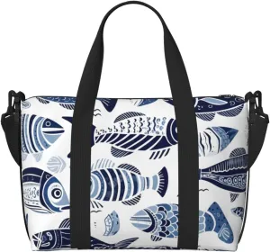 Travel Duffle Bag Ethnic Sea Fish Weekender Overnight Bags Luggage Bag for Women Men Waterproof Sports Gym Bag Hand Bag with Shoulder Strap