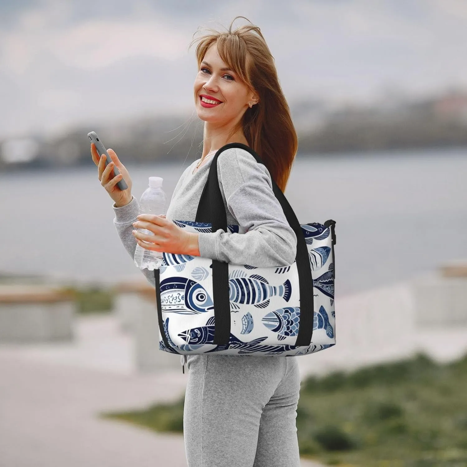 Travel Duffle Bag Ethnic Sea Fish Weekender Overnight Bags Luggage Bag for Women Men Waterproof Sports Gym Bag Hand Bag with Shoulder Strap