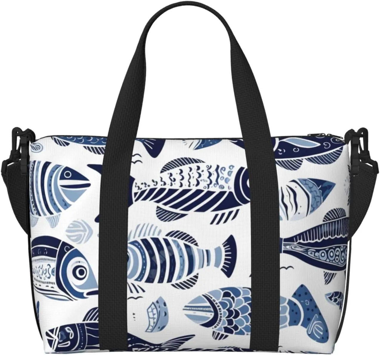 Travel Duffle Bag Ethnic Sea Fish Weekender Overnight Bags Luggage Bag for Women Men Waterproof Sports Gym Bag Hand Bag with Shoulder Strap