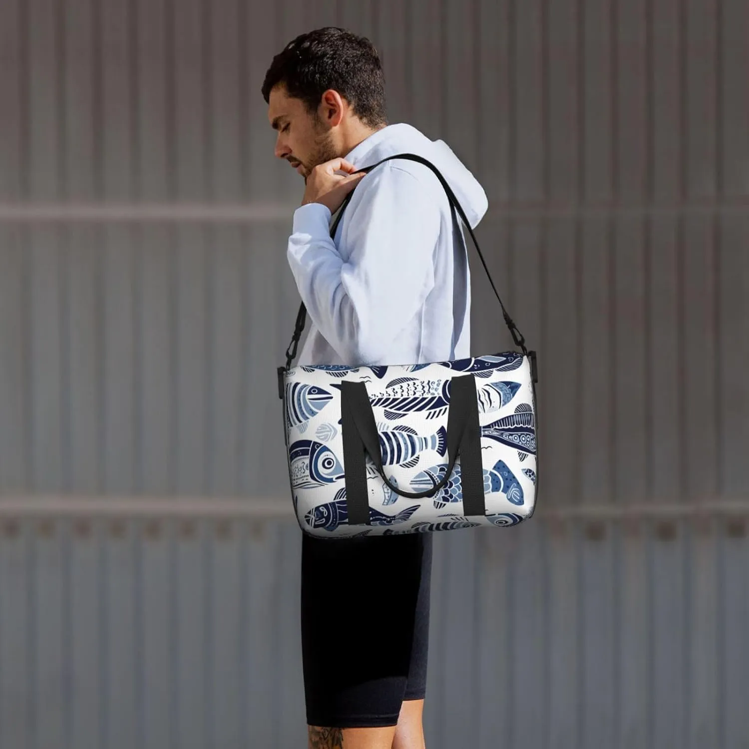 Travel Duffle Bag Ethnic Sea Fish Weekender Overnight Bags Luggage Bag for Women Men Waterproof Sports Gym Bag Hand Bag with Shoulder Strap