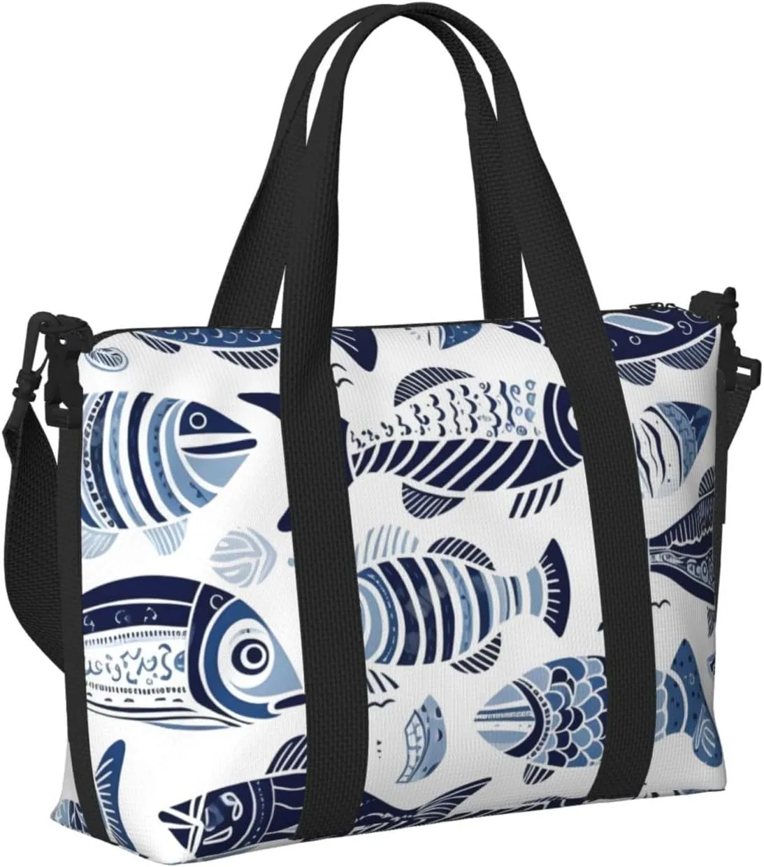 Travel Duffle Bag Ethnic Sea Fish Weekender Overnight Bags Luggage Bag for Women Men Waterproof Sports Gym Bag Hand Bag with Shoulder Strap