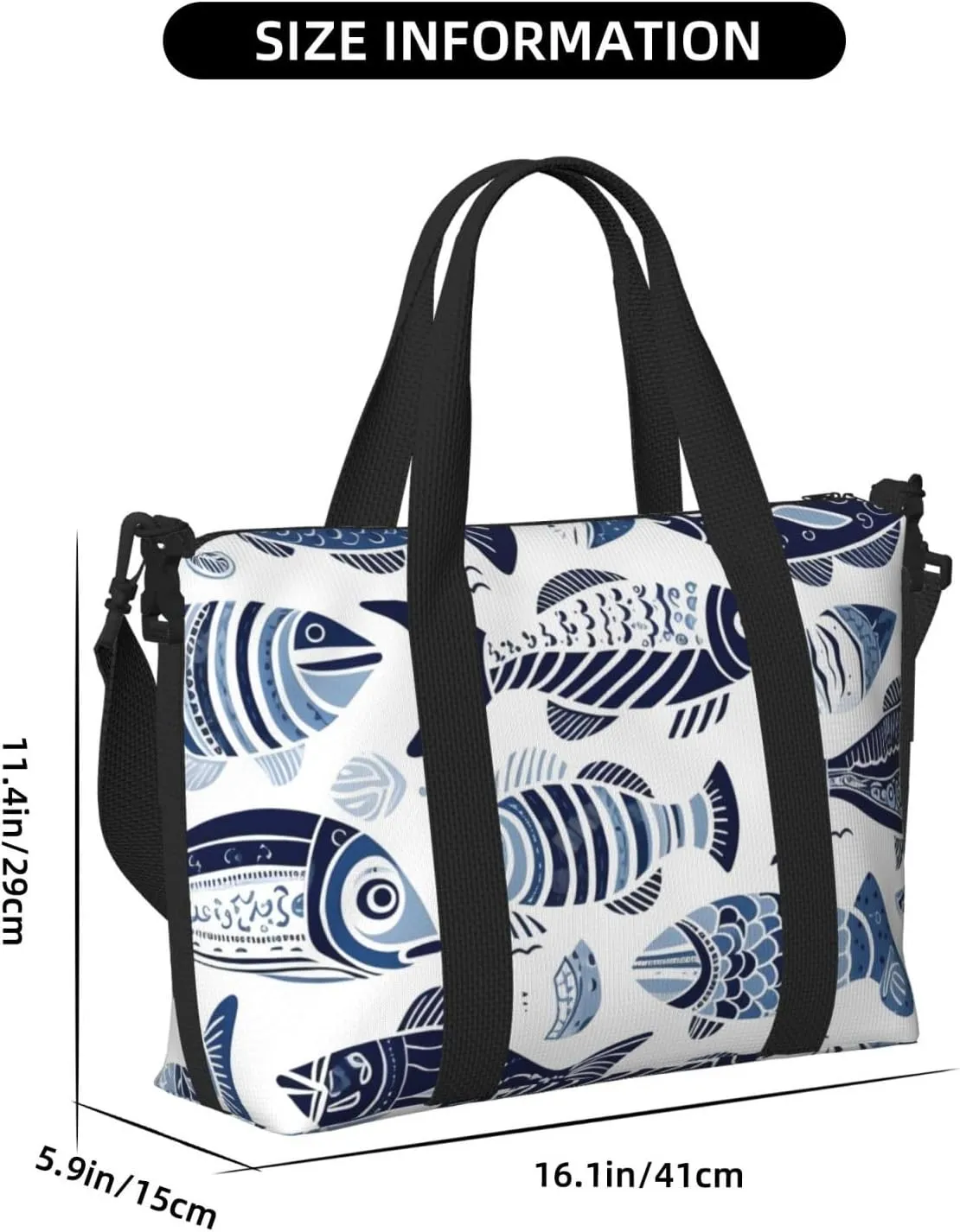 Travel Duffle Bag Ethnic Sea Fish Weekender Overnight Bags Luggage Bag for Women Men Waterproof Sports Gym Bag Hand Bag with Shoulder Strap