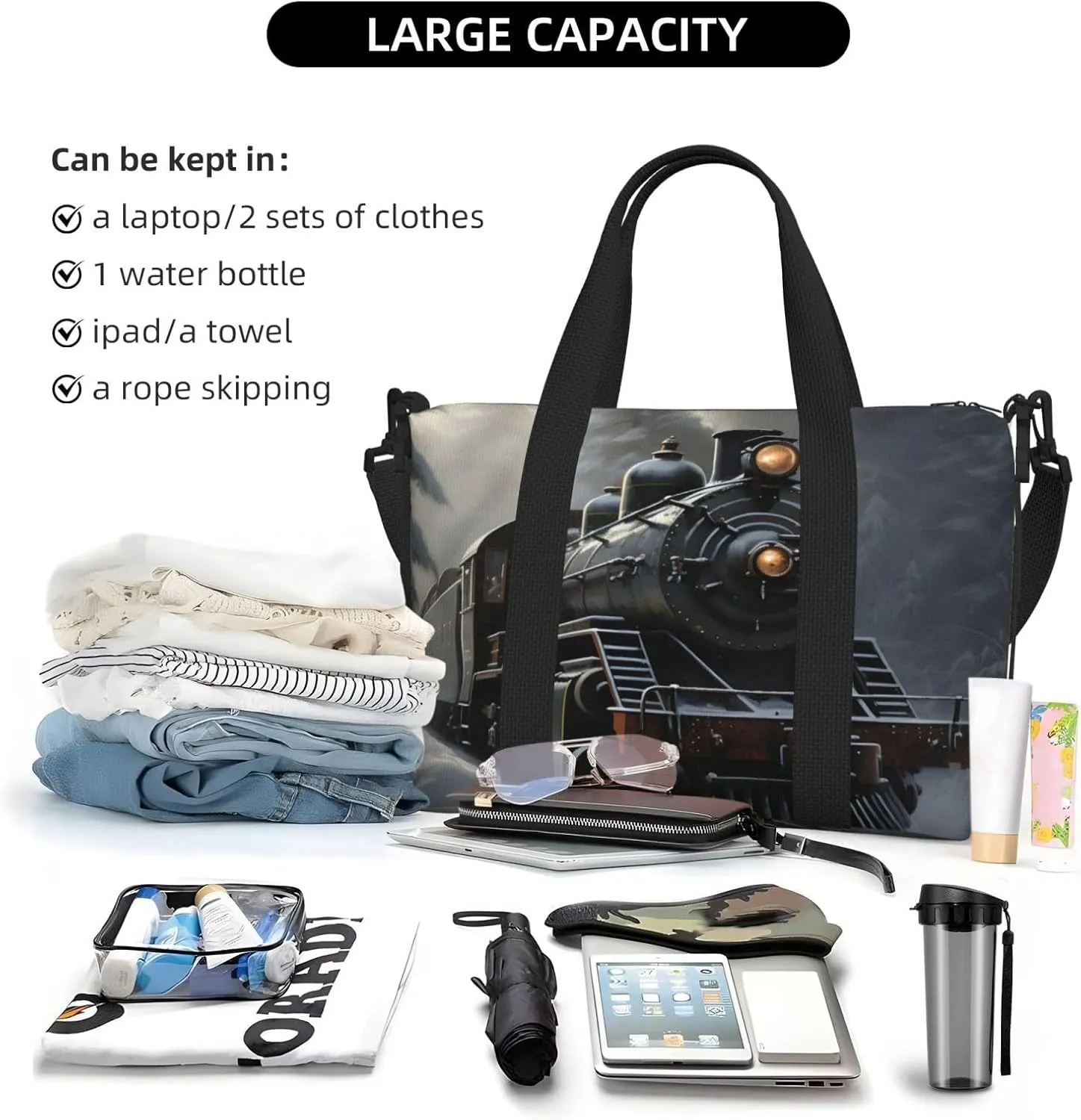 Travel Duffle Bag Forest Steam Train Weekender Overnight Bags Luggage Bag for Women Men Waterproof Sports Gym Bag Hand Bag with Shoulder Strap