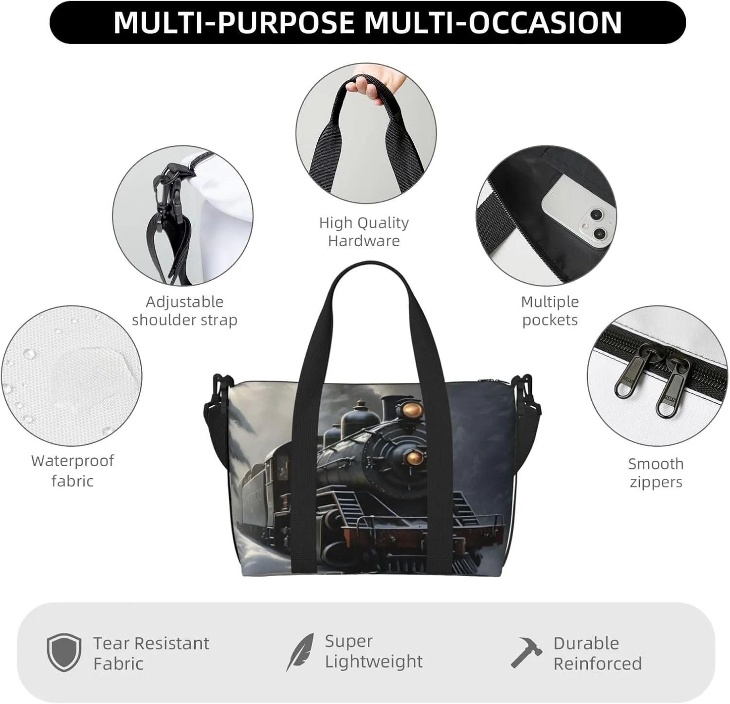 Travel Duffle Bag Forest Steam Train Weekender Overnight Bags Luggage Bag for Women Men Waterproof Sports Gym Bag Hand Bag with Shoulder Strap