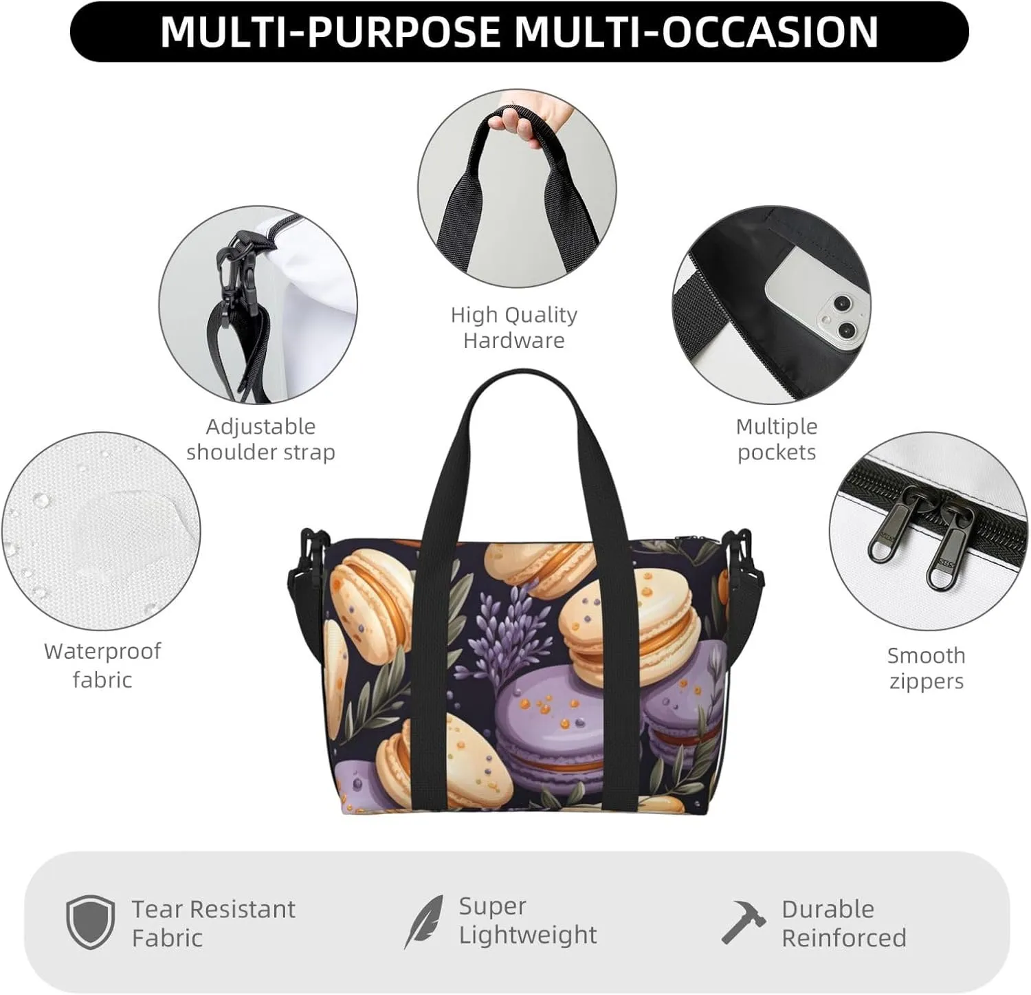 Travel Duffle Bag Lavender Macaron Weekender Overnight Bags Luggage Bag for Women Men Waterproof Sports Gym Bag Hand Bag with Shoulder Strap