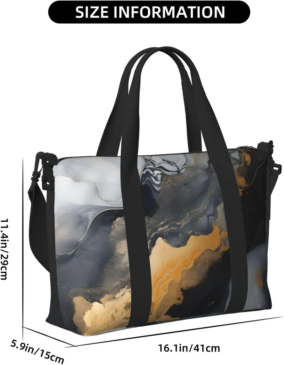 Travel Duffle Bag Marble Golden Black Texture Weekender Overnight Bags Luggage Bag for Women Men Waterproof Sports Gym Bag Hand Bag with Shoulder Strap