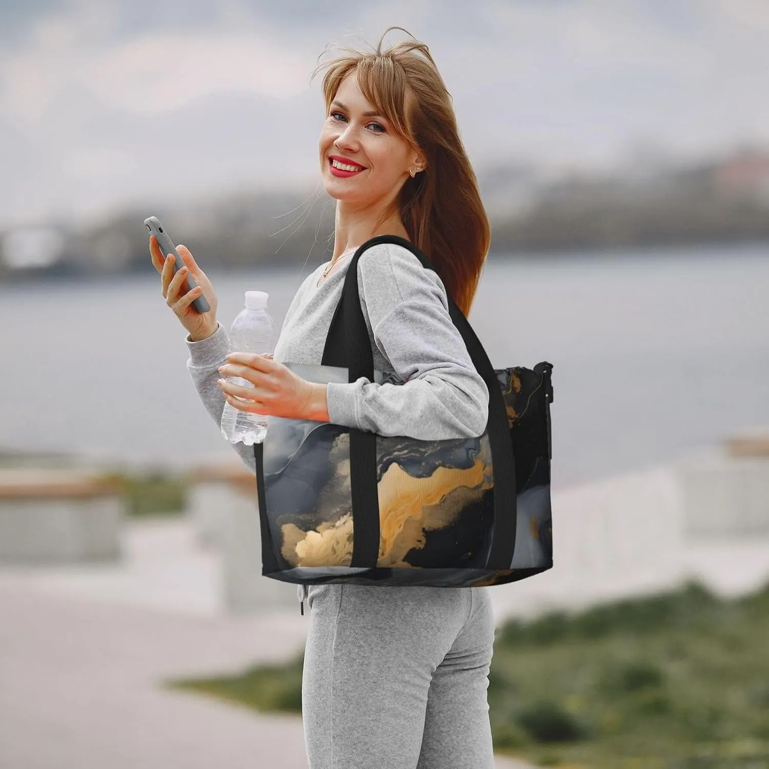 Travel Duffle Bag Marble Golden Black Texture Weekender Overnight Bags Luggage Bag for Women Men Waterproof Sports Gym Bag Hand Bag with Shoulder Strap