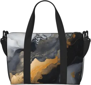 Travel Duffle Bag Marble Golden Black Texture Weekender Overnight Bags Luggage Bag for Women Men Waterproof Sports Gym Bag Hand Bag with Shoulder Strap
