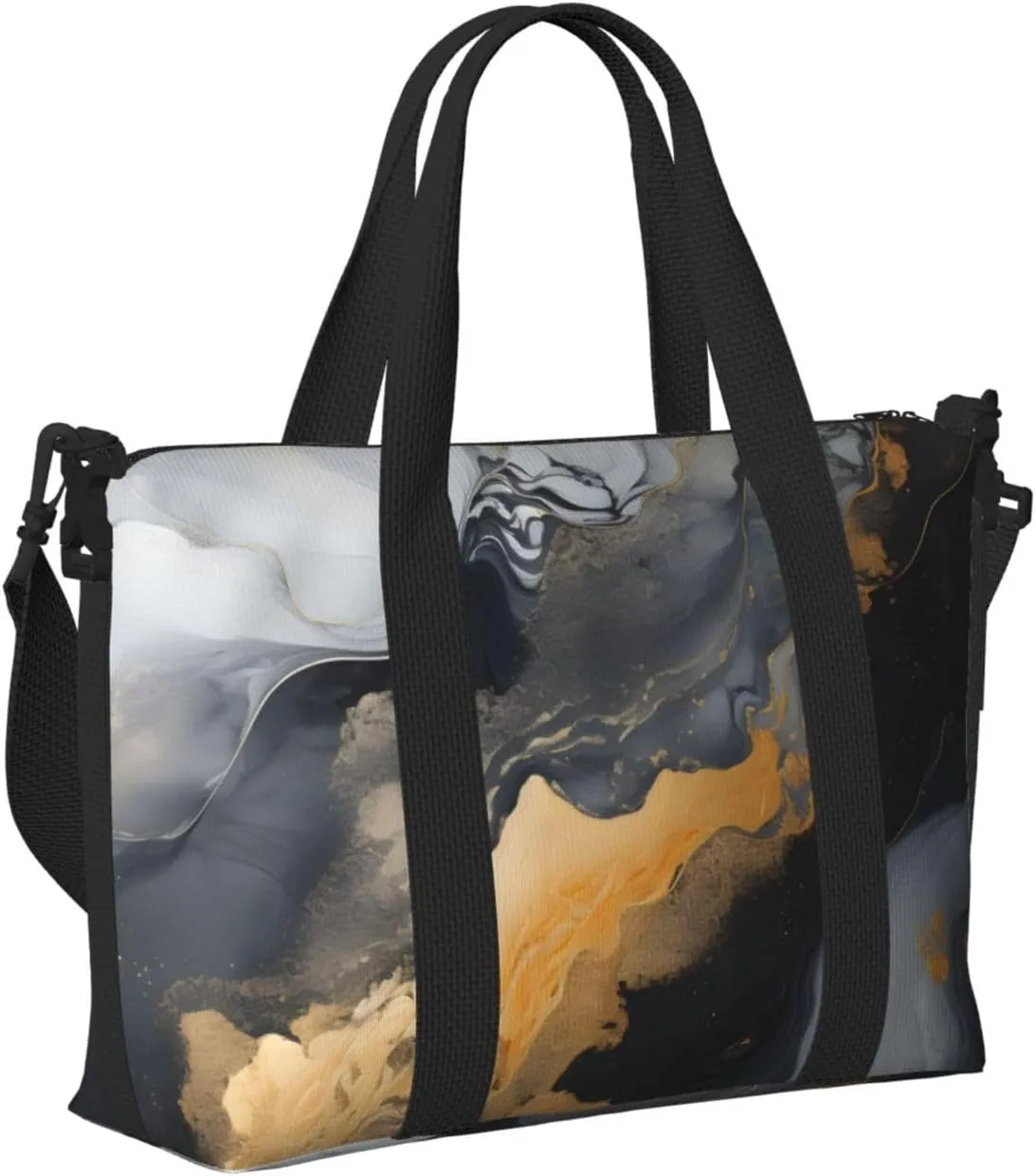 Travel Duffle Bag Marble Golden Black Texture Weekender Overnight Bags Luggage Bag for Women Men Waterproof Sports Gym Bag Hand Bag with Shoulder Strap