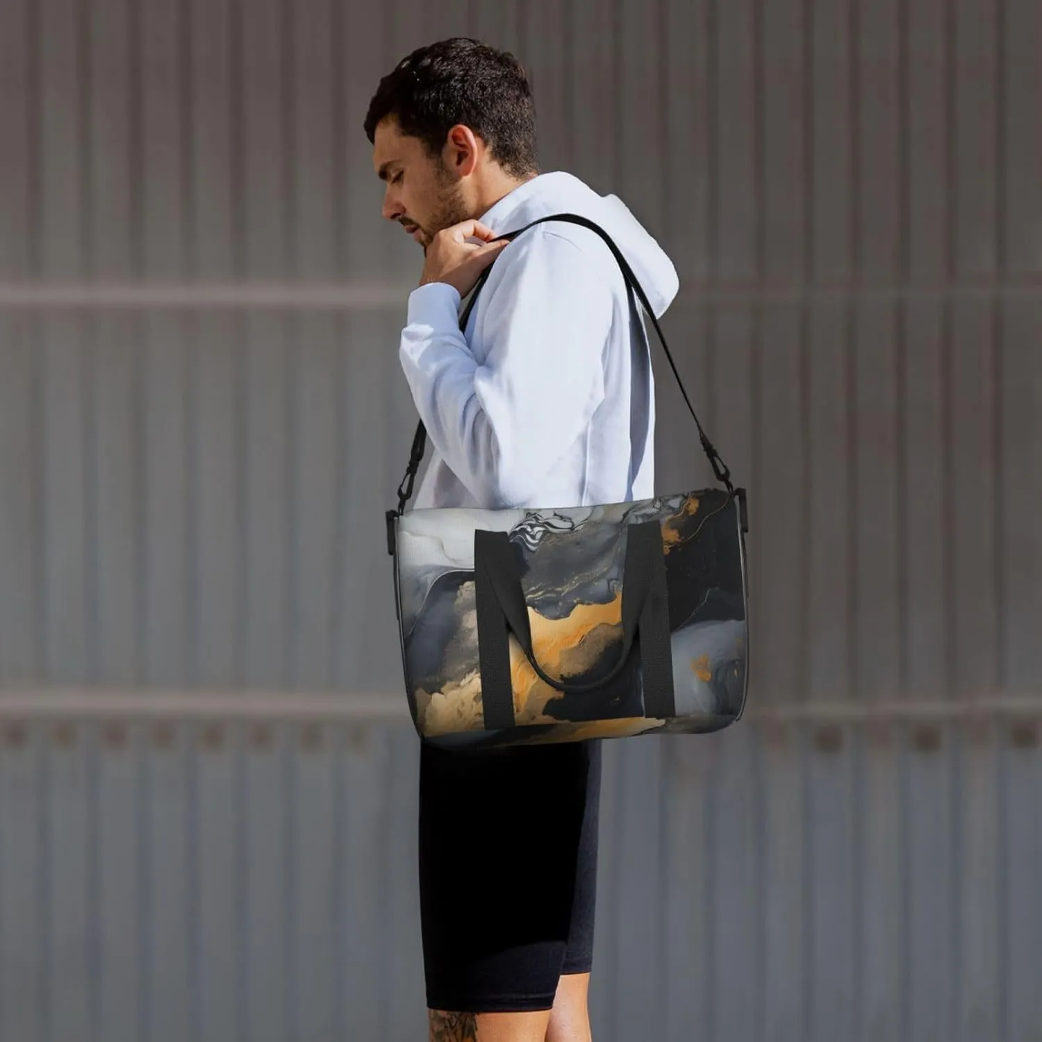 Travel Duffle Bag Marble Golden Black Texture Weekender Overnight Bags Luggage Bag for Women Men Waterproof Sports Gym Bag Hand Bag with Shoulder Strap