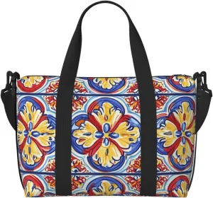Travel Duffle Bag Mexican Talavera Pattern Weekender Overnight Bags Luggage Bag for Women Men Waterproof Sports Gym Bag Hand Bag with Shoulder Strap