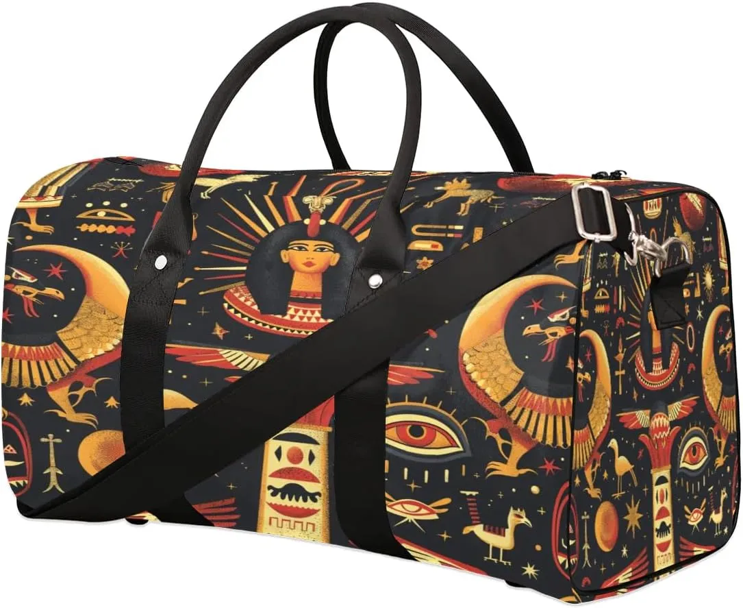 Travel Duffle Bag Mystical Egyptian Symbols Foldable Travel Bags for Men Women, 17 Inch Gym Bag Workout Bag Carry on Weekender Overnight Bag for Gym Travel