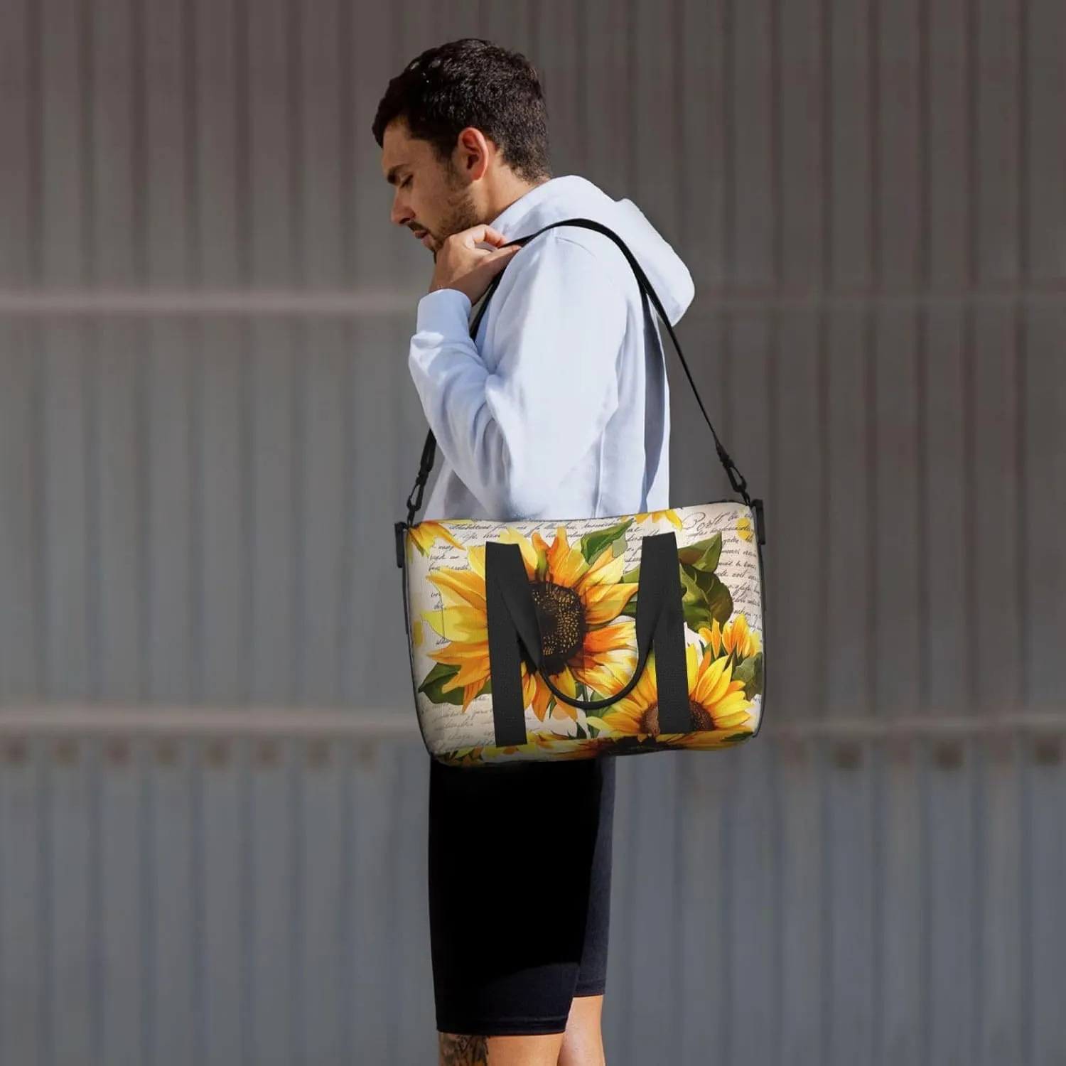 Travel Duffle Bag Retro Sunflower Nespaper Weekender Overnight Bags Luggage Bag for Women Men Waterproof Sports Gym Bag Hand Bag with Shoulder Strap
