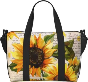 Travel Duffle Bag Retro Sunflower Nespaper Weekender Overnight Bags Luggage Bag for Women Men Waterproof Sports Gym Bag Hand Bag with Shoulder Strap