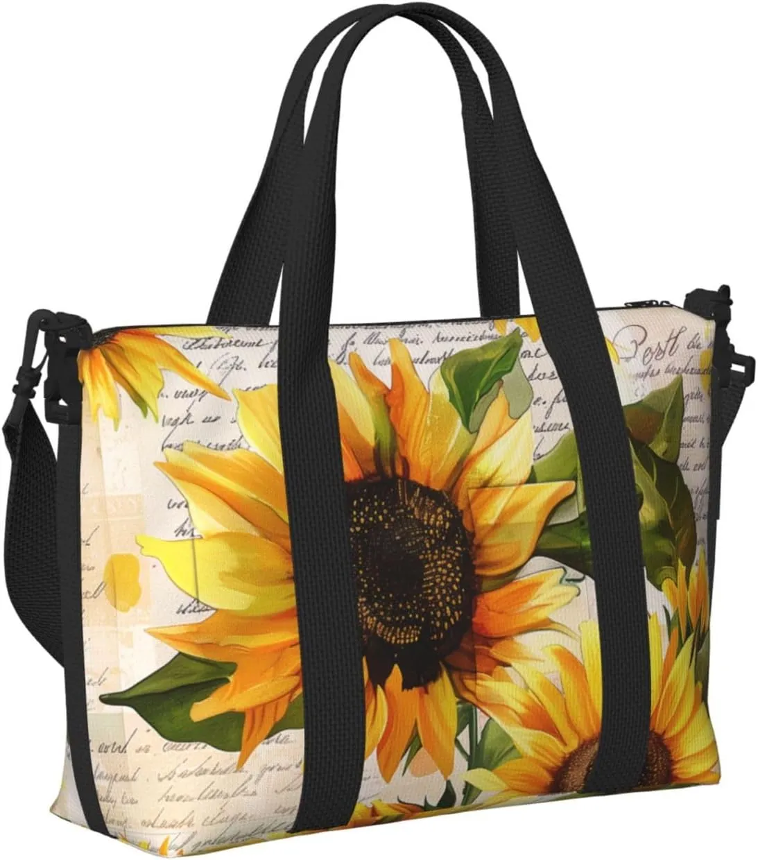 Travel Duffle Bag Retro Sunflower Nespaper Weekender Overnight Bags Luggage Bag for Women Men Waterproof Sports Gym Bag Hand Bag with Shoulder Strap