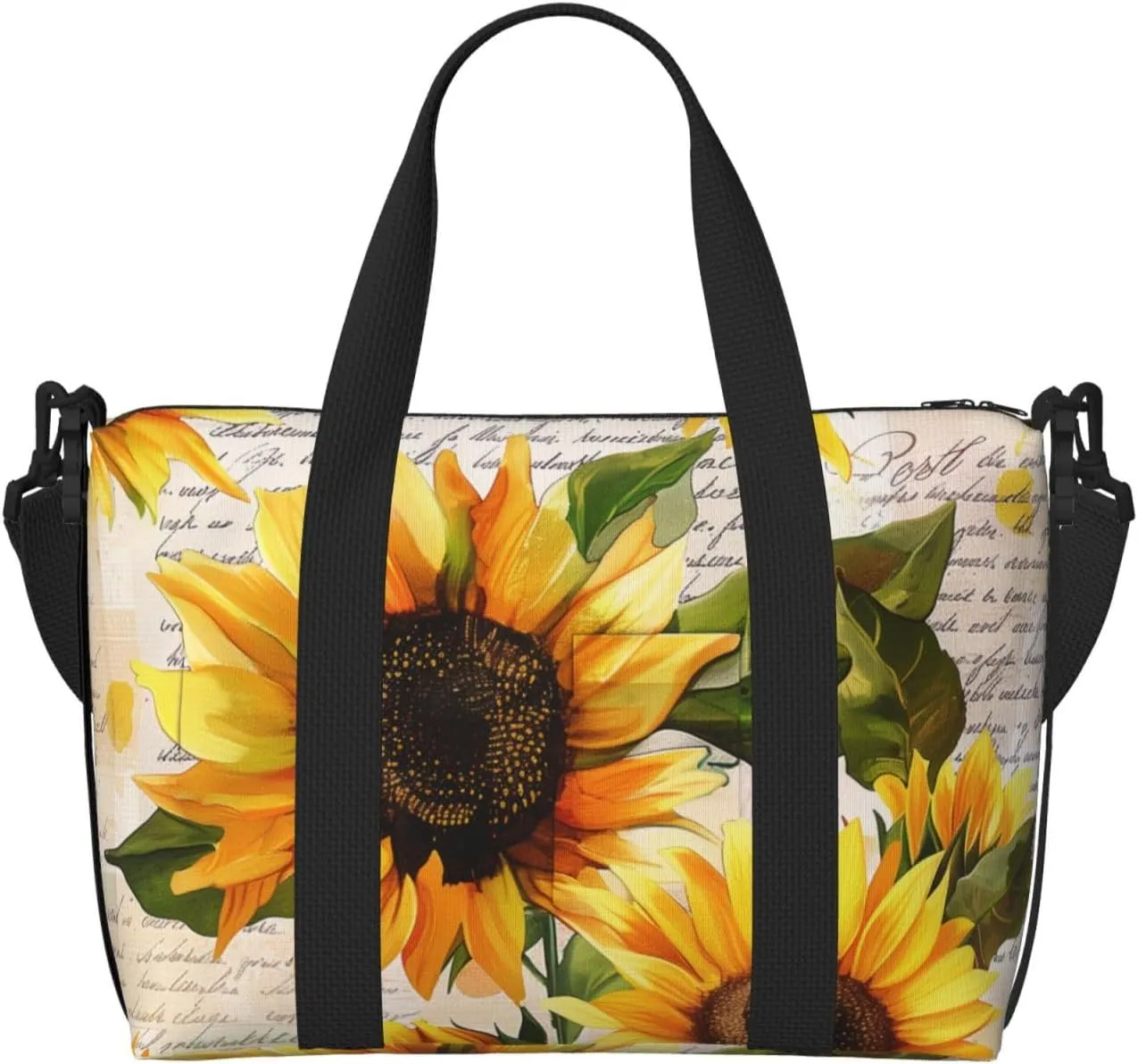 Travel Duffle Bag Retro Sunflower Nespaper Weekender Overnight Bags Luggage Bag for Women Men Waterproof Sports Gym Bag Hand Bag with Shoulder Strap