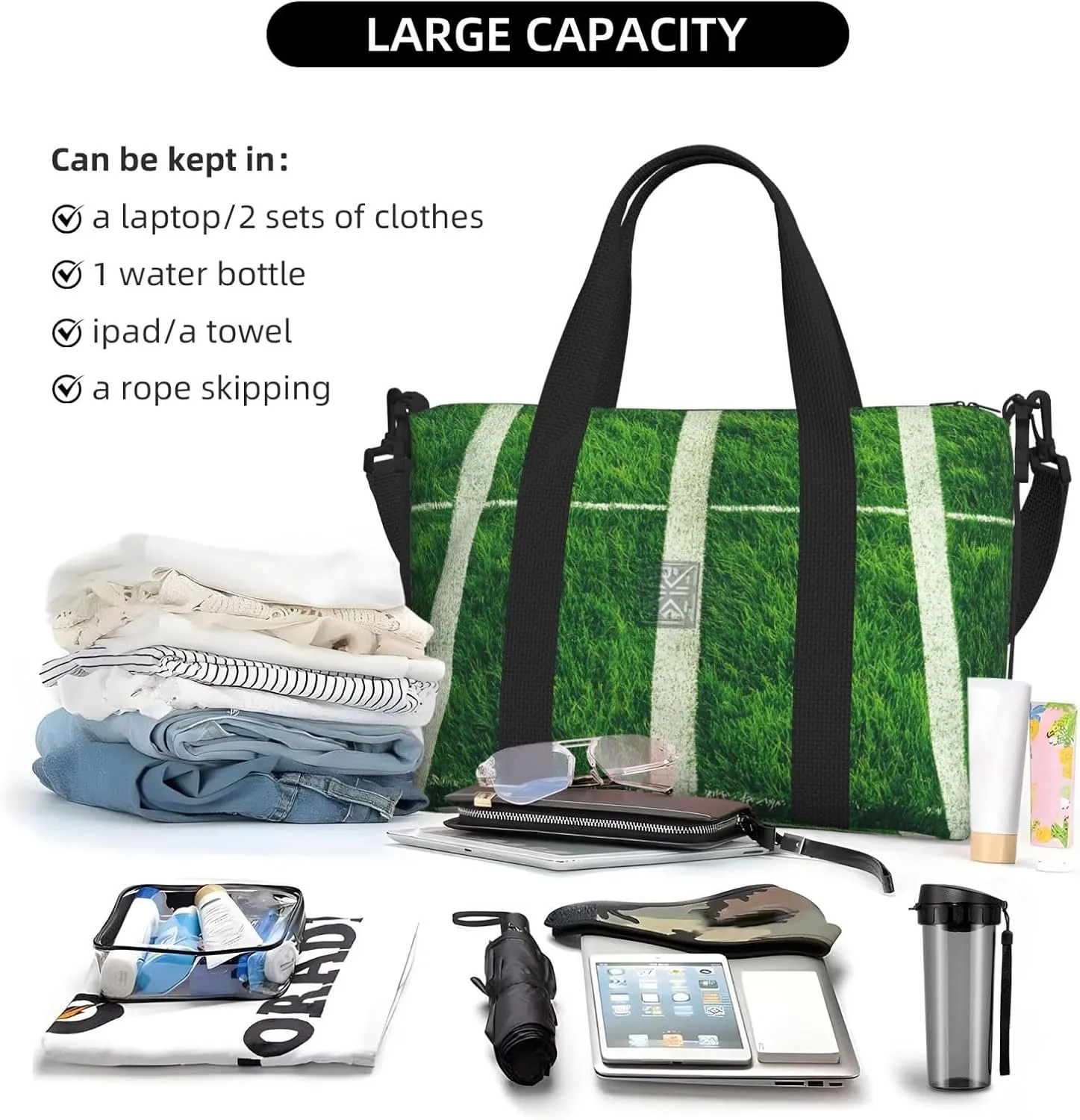 Travel Duffle Bag Sports Grass Theme Weekender Overnight Bags Luggage Bag for Women Men Waterproof Sports Gym Bag Hand Bag with Shoulder Strap