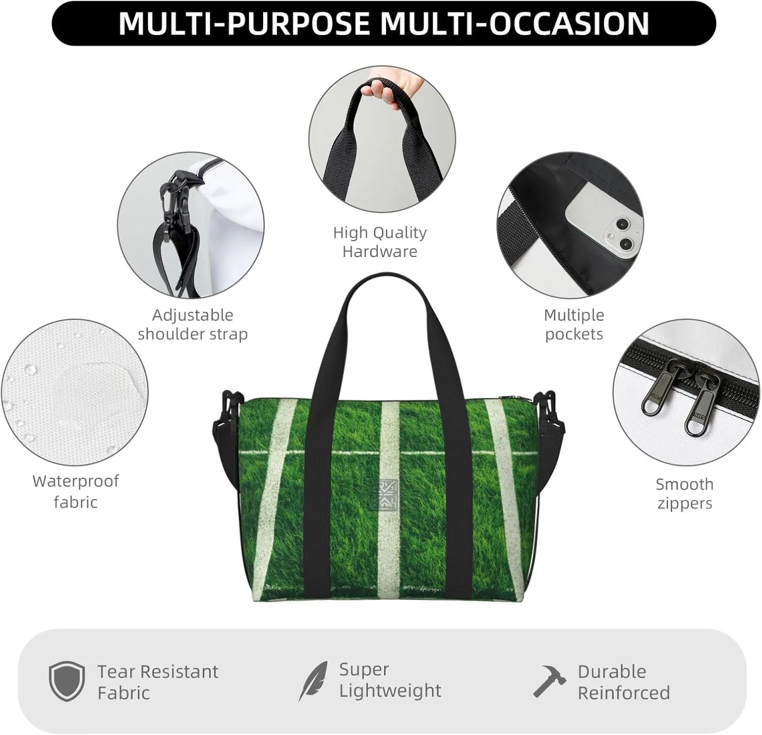 Travel Duffle Bag Sports Grass Theme Weekender Overnight Bags Luggage Bag for Women Men Waterproof Sports Gym Bag Hand Bag with Shoulder Strap
