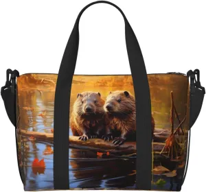 Travel Duffle Bag Weekender Bag Carry On Tote Bag Sport Gym Bag for Women Men beaver working3 Print