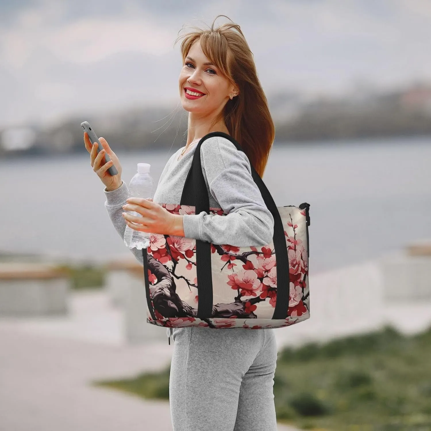Travel Duffle Bag Weekender Bags for Men Women Adjustable Large Capacity Weekender Overnight Bag Carry On Tote Bags Waterproof Sport Gym Bag for Travel Yoga, Japanese Floral Cherry Blossom, One Size