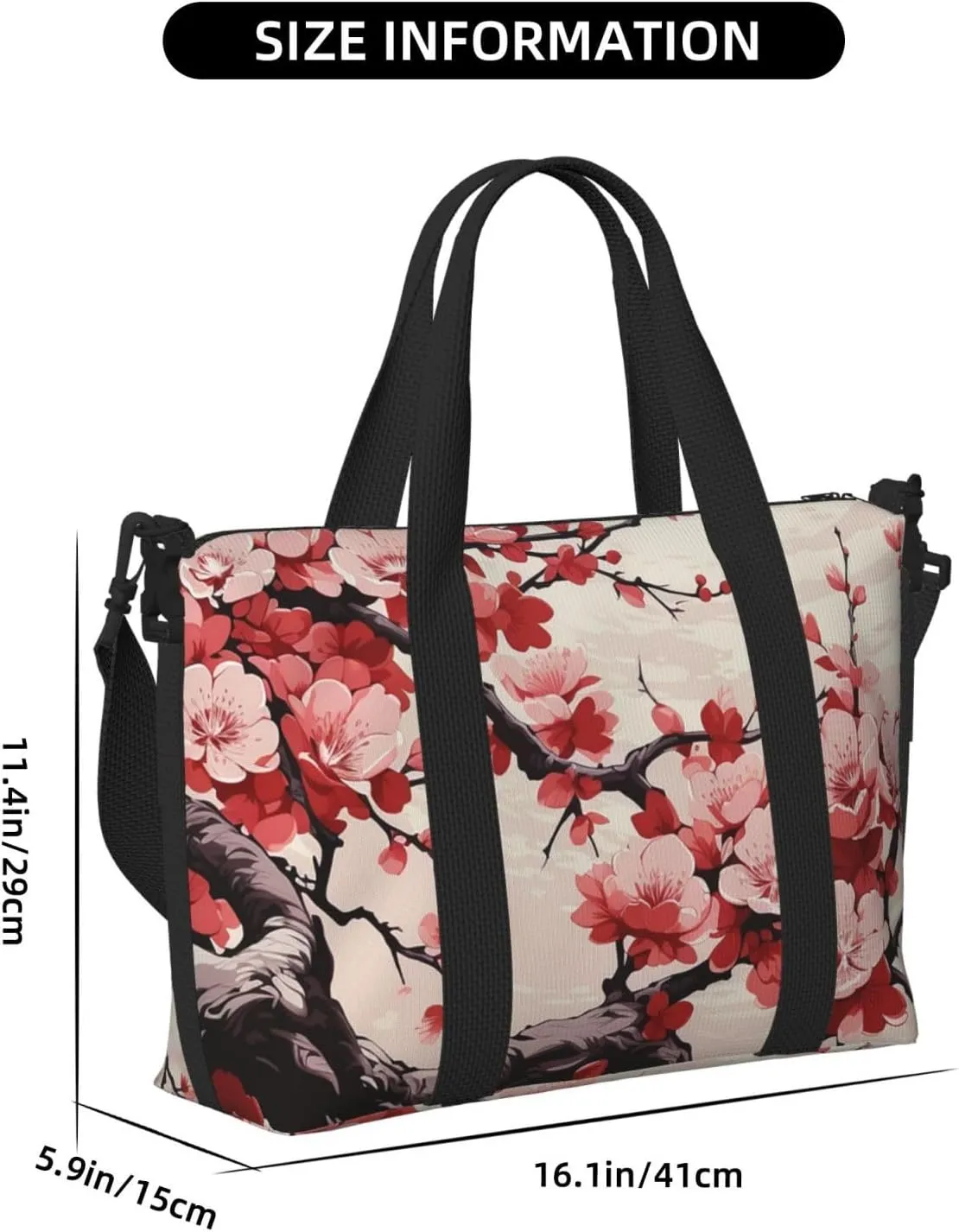Travel Duffle Bag Weekender Bags for Men Women Adjustable Large Capacity Weekender Overnight Bag Carry On Tote Bags Waterproof Sport Gym Bag for Travel Yoga, Japanese Floral Cherry Blossom, One Size
