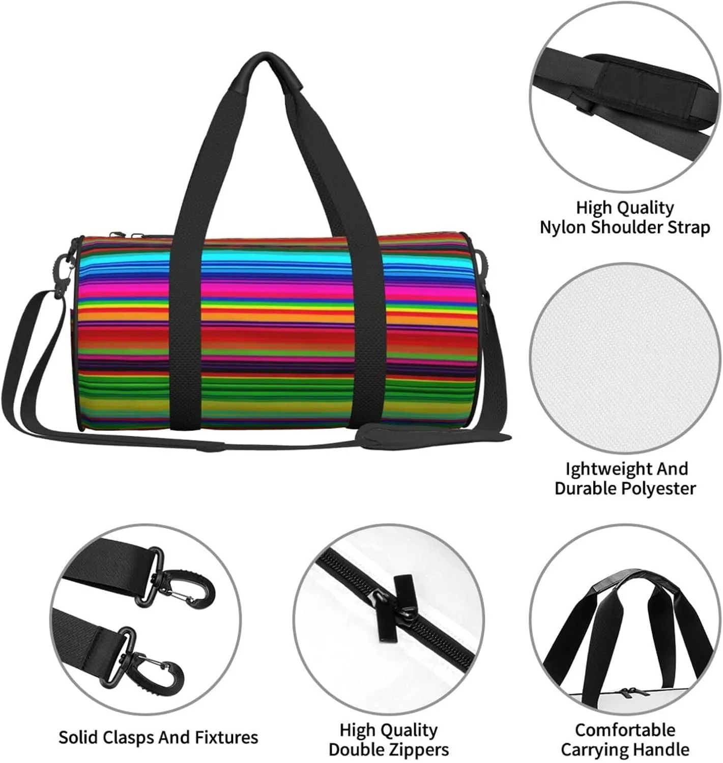 Travel Duffle Bag Weekender Bags For Men Women With Shoe Compartment Large Capacity Weekender Overnight Bag Colorful Mexican Stripes Carry On Tote Bags Sport Gym Bag For Travel Yoga