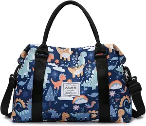 Travel Duffle Bag Weekender Overnight Bag Gym Tote Bag with Wet Pocket for Women Girls Workout Duffel Bag Water Resistant (B-Dinosaurs)