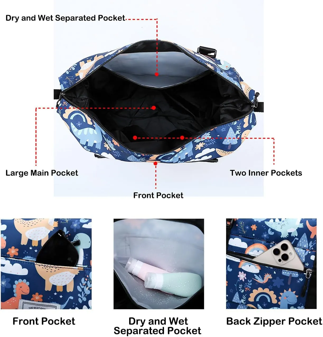 Travel Duffle Bag Weekender Overnight Bag Gym Tote Bag with Wet Pocket for Women Girls Workout Duffel Bag Water Resistant (Rainbow Cats)
