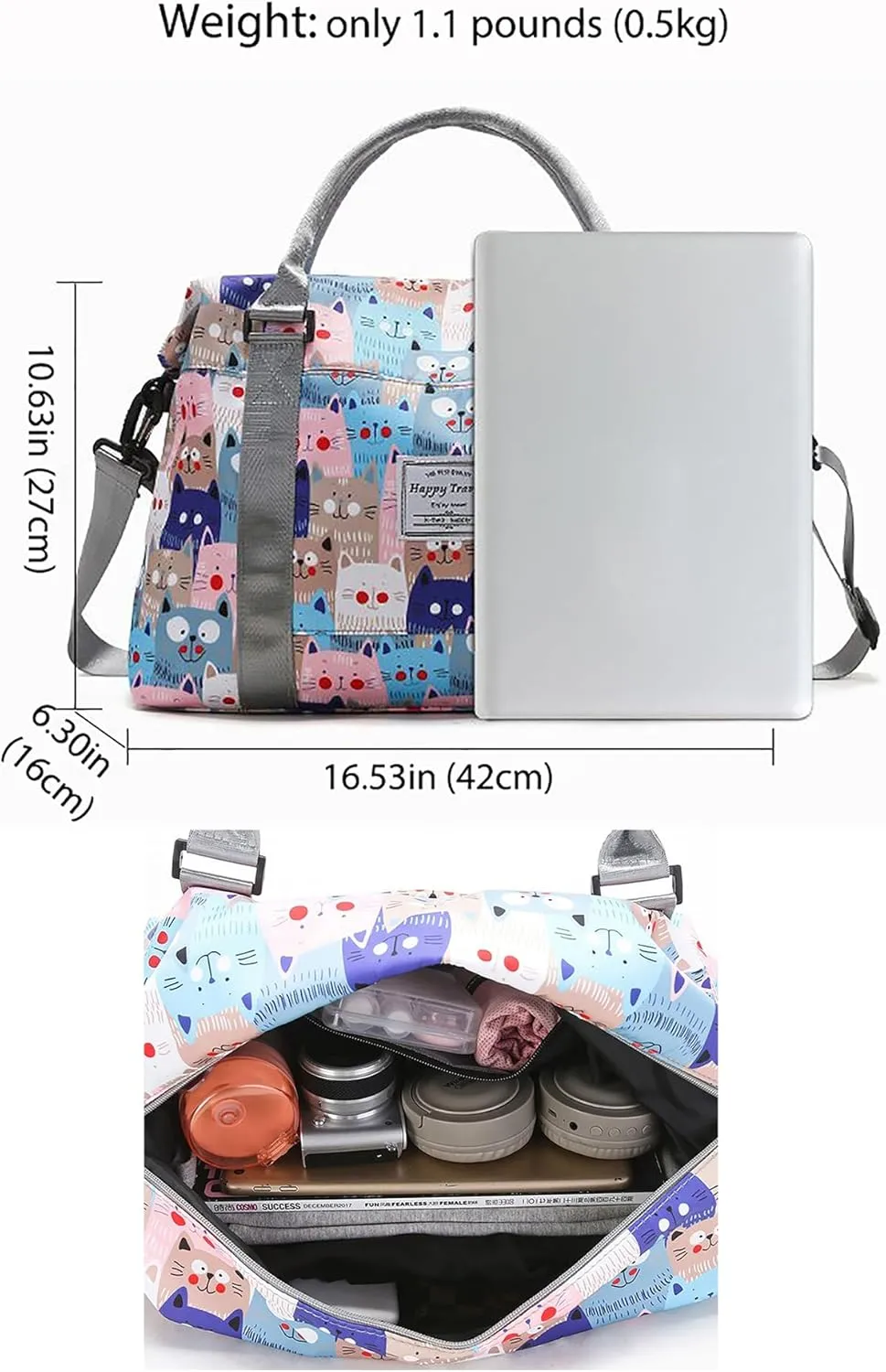 Travel Duffle Bag Weekender Overnight Bag Gym Tote with Dry and Wet Separated Pocket for Women Girls Workout Duffel Water Resistant, Colorful Triangle