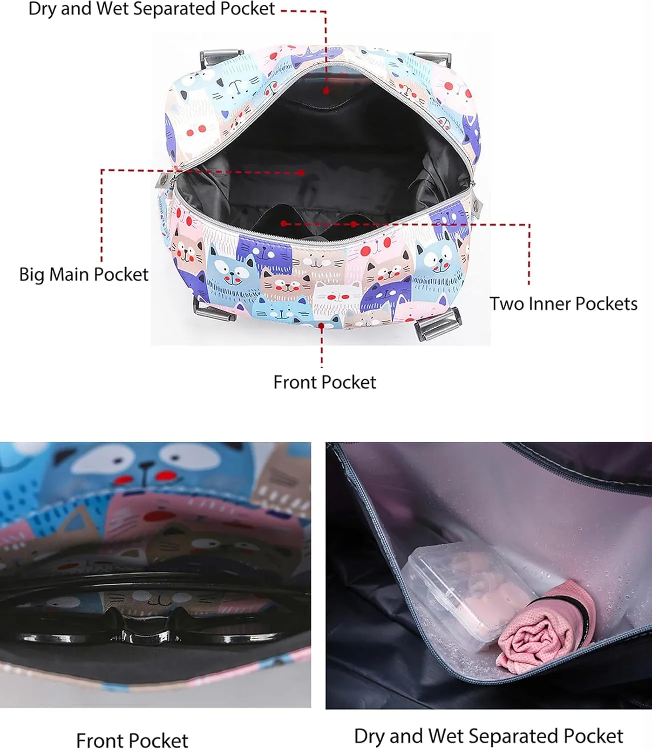 Travel Duffle Bag Weekender Overnight Bag Gym Tote with Dry and Wet Separated Pocket for Women Girls Workout Duffel Water Resistant, Colorful Triangle