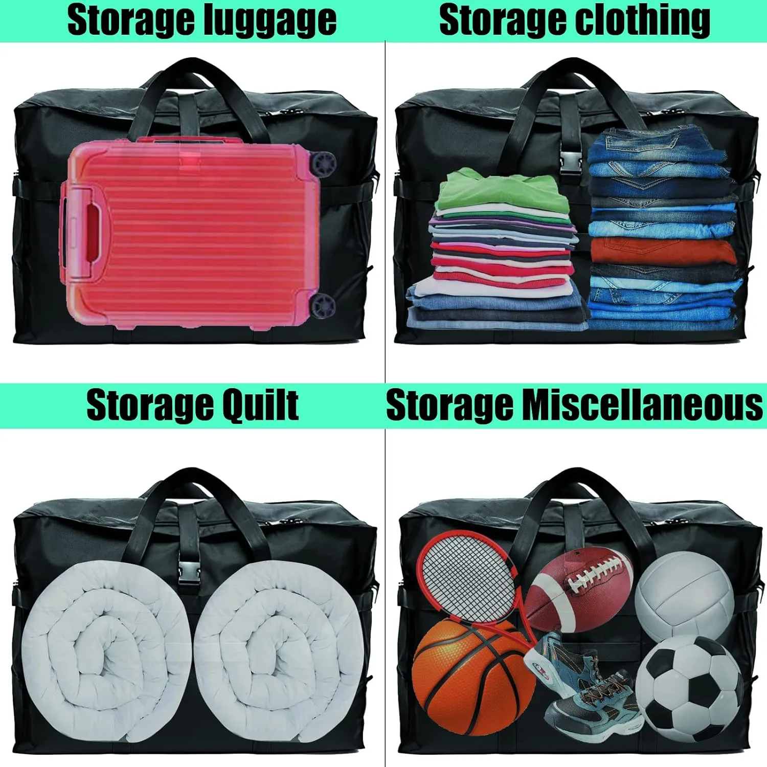 Travel Duffle Bag,120L Foldable Heavy Duty Overnight Bag, For Spirit Airlines, RicoRich Larger Size Carry on Luggage Sport Duffel for Weekender/Vacation/Camping/Beach/Tent(Black)