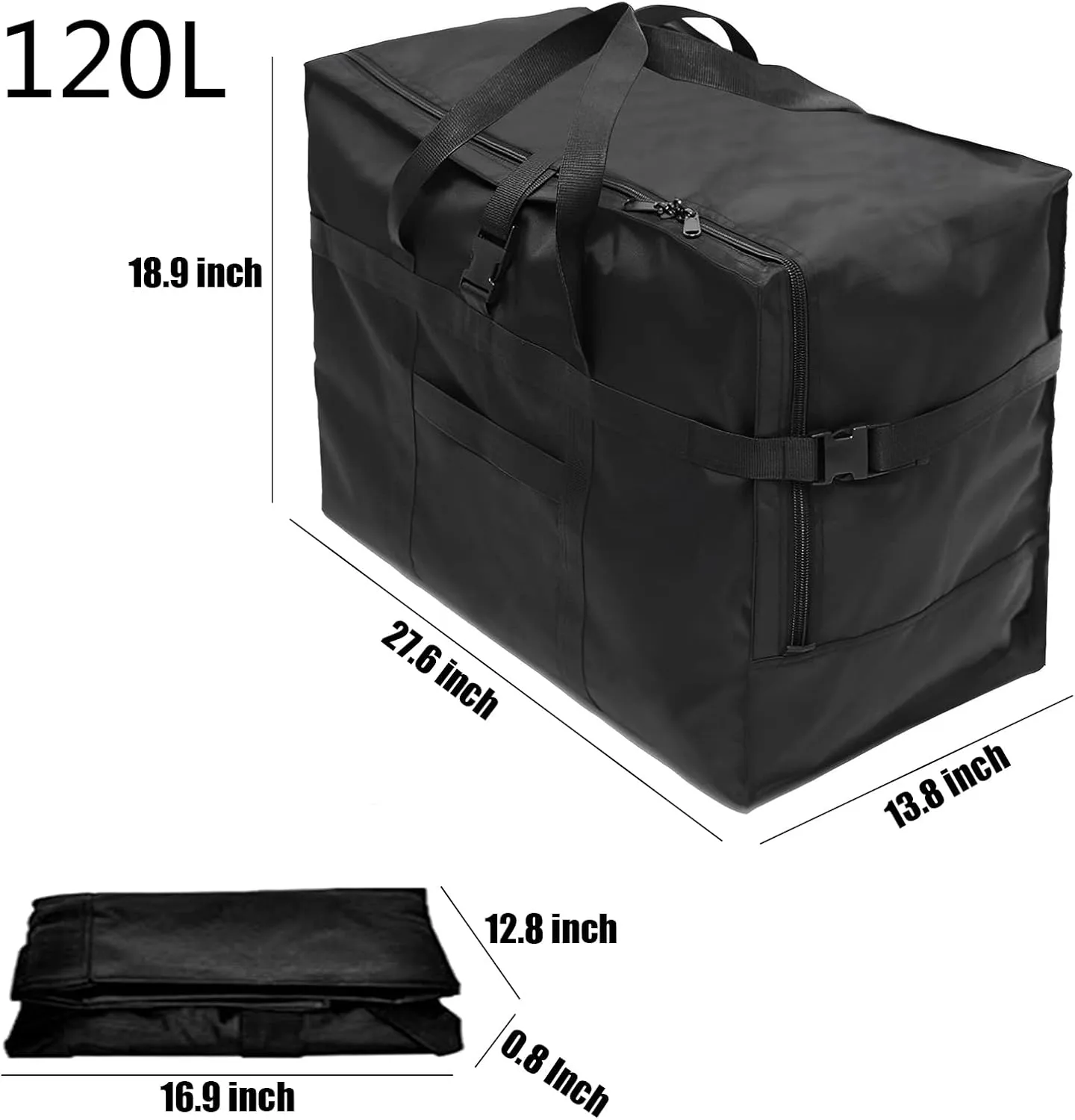 Travel Duffle Bag,120L Foldable Heavy Duty Overnight Bag, For Spirit Airlines, RicoRich Larger Size Carry on Luggage Sport Duffel for Weekender/Vacation/Camping/Beach/Tent(Black)