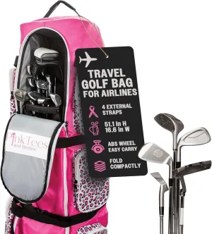 Travel Golf Bag for Airlines, 600D Heavy-Duty Oxford with Wheels, Pockets, Industrial Zipper, Straps, Handles - Lightweight & Foldable, Padded Protection - Pink Golf Travel Bag for Women