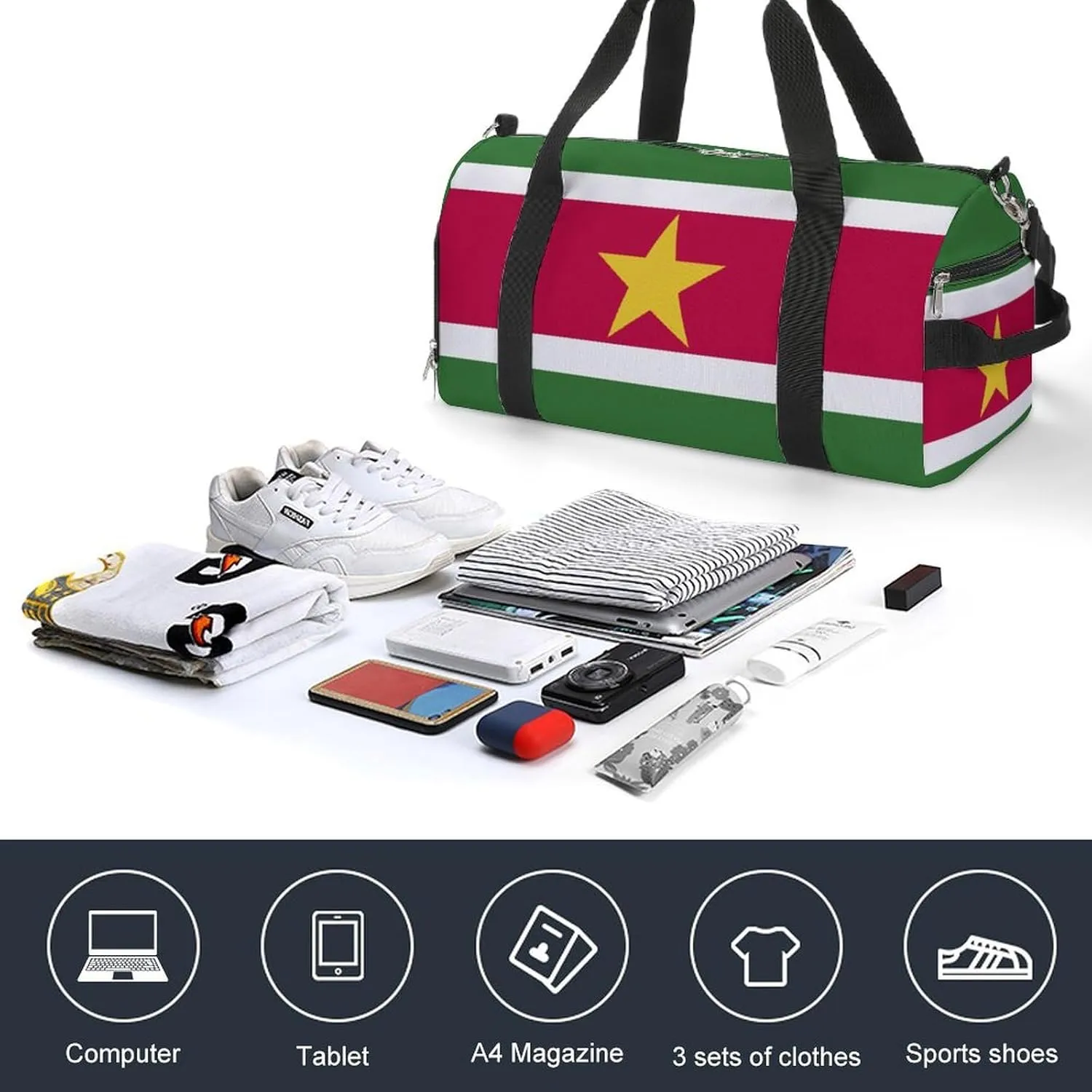 Travel Gym Bag with Suriname Flag for Men Women Weekender Shoe Compartment
