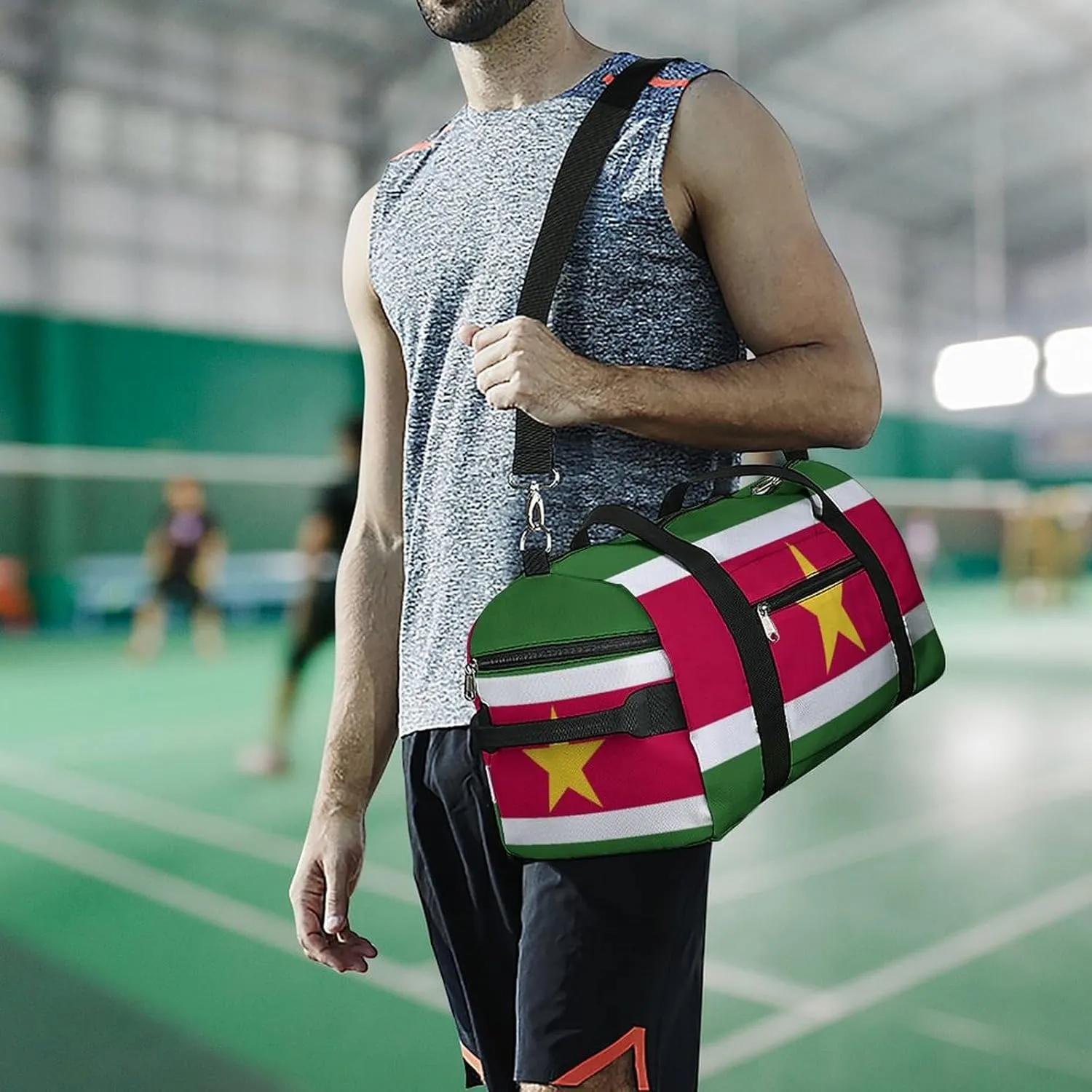 Travel Gym Bag with Suriname Flag for Men Women Weekender Shoe Compartment